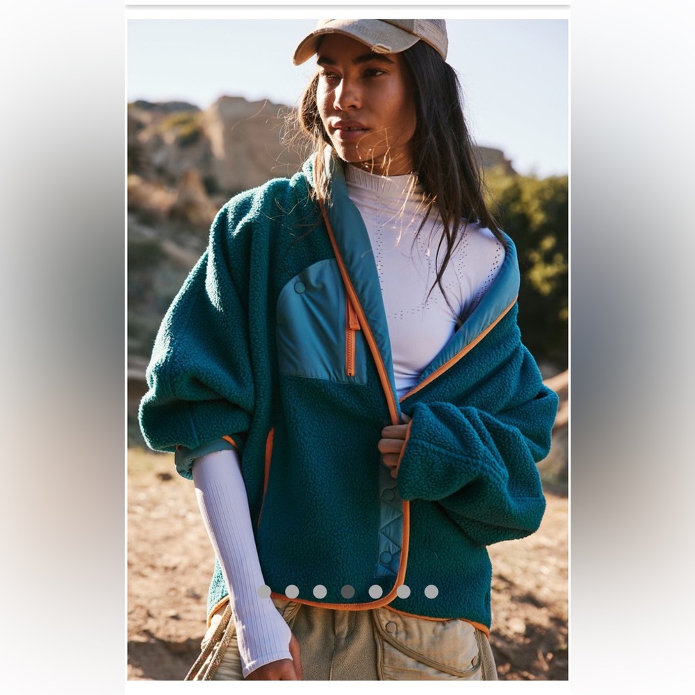 Free People Teal Teddy Jacket with Orange Trim